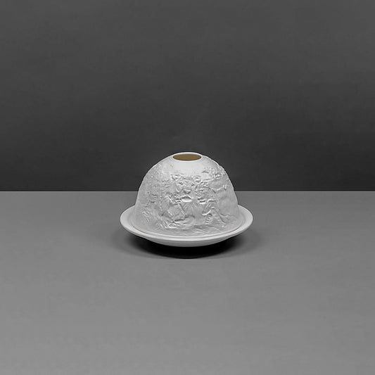 White porcelain dome candle holder with a safari scene