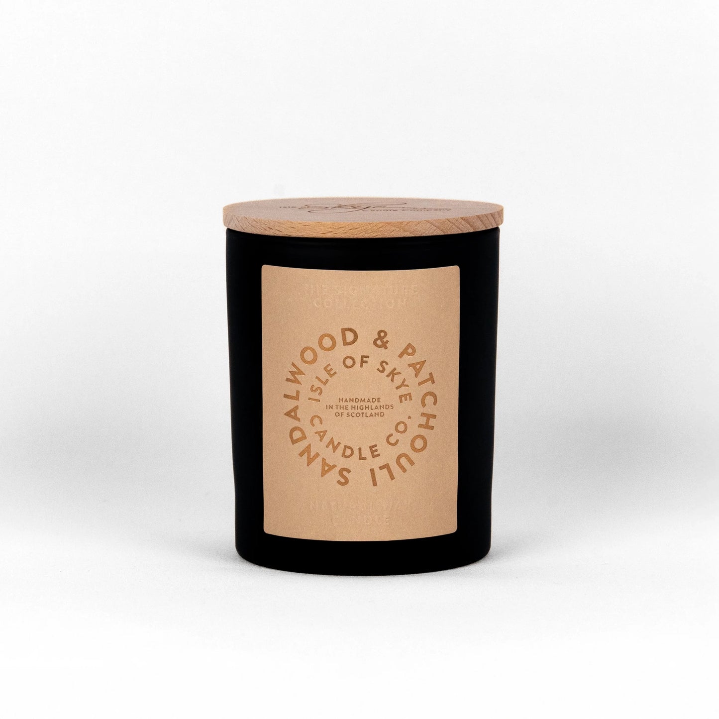 Black tumbler candle in sandalwood and patchouli scent