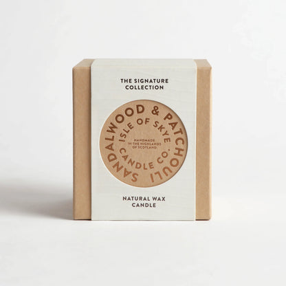 Sandalwood and patchouli scented candle box