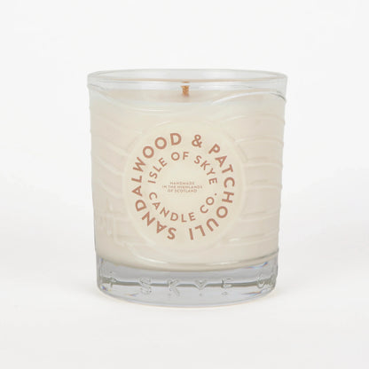 Sandalwood and patchouli scented candle in glass tumbler 