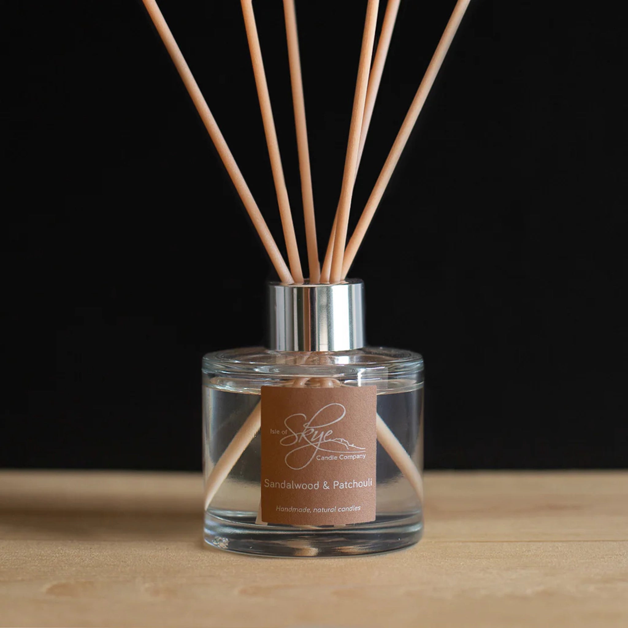 Isle of Skye glass reed diffuser in scent sandalwood and patchouli