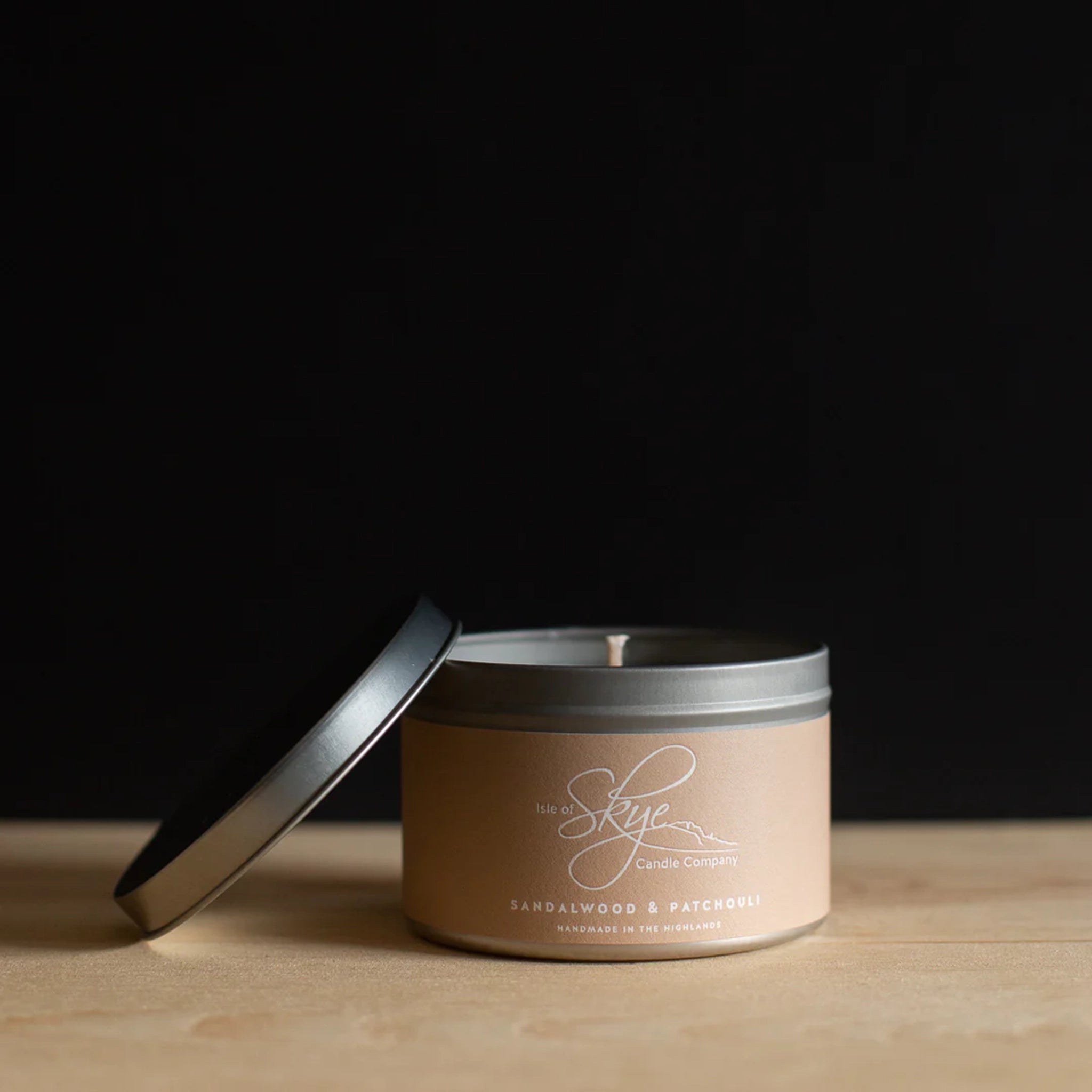 Isle of Skye candle tin in the scent sandalwood and patchouli