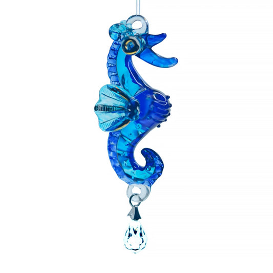 Blue hanging crystal seahorse ornament