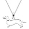 A silver pendant shaped like an open frame dachshund dog