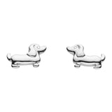 A pair of dachshund dog shaped stud earrings in silver