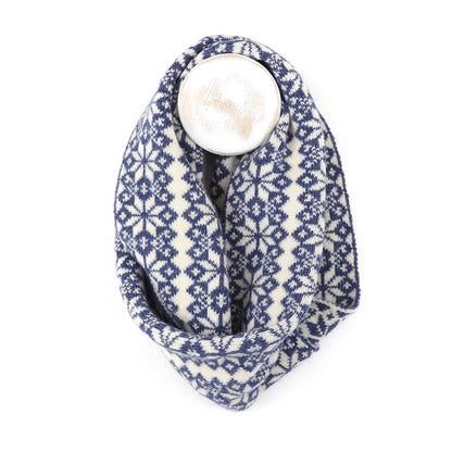Scandi star patterned knitted snood scarf in blue and cream