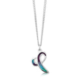 Tiny silver pendant in an abstract ocean wave design and dark & light blue enamel on silver chain