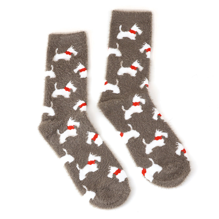 Fluffy Scottie Dog Socks | Brown