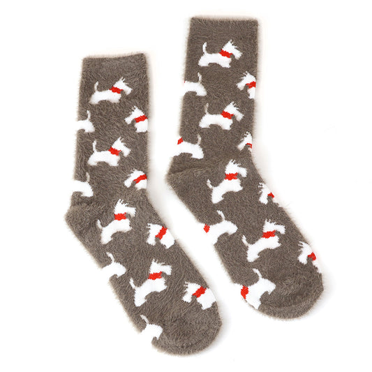 Fluffy Scottie Dog Socks | Brown