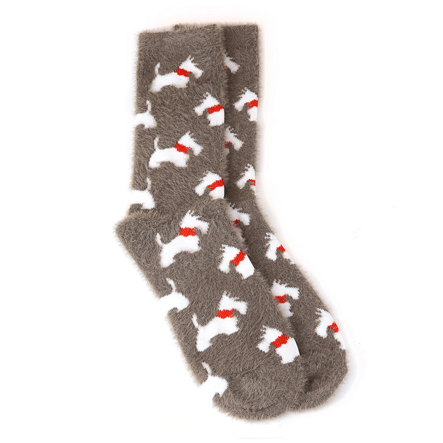 Fluffy Scottie Dog Socks | Brown
