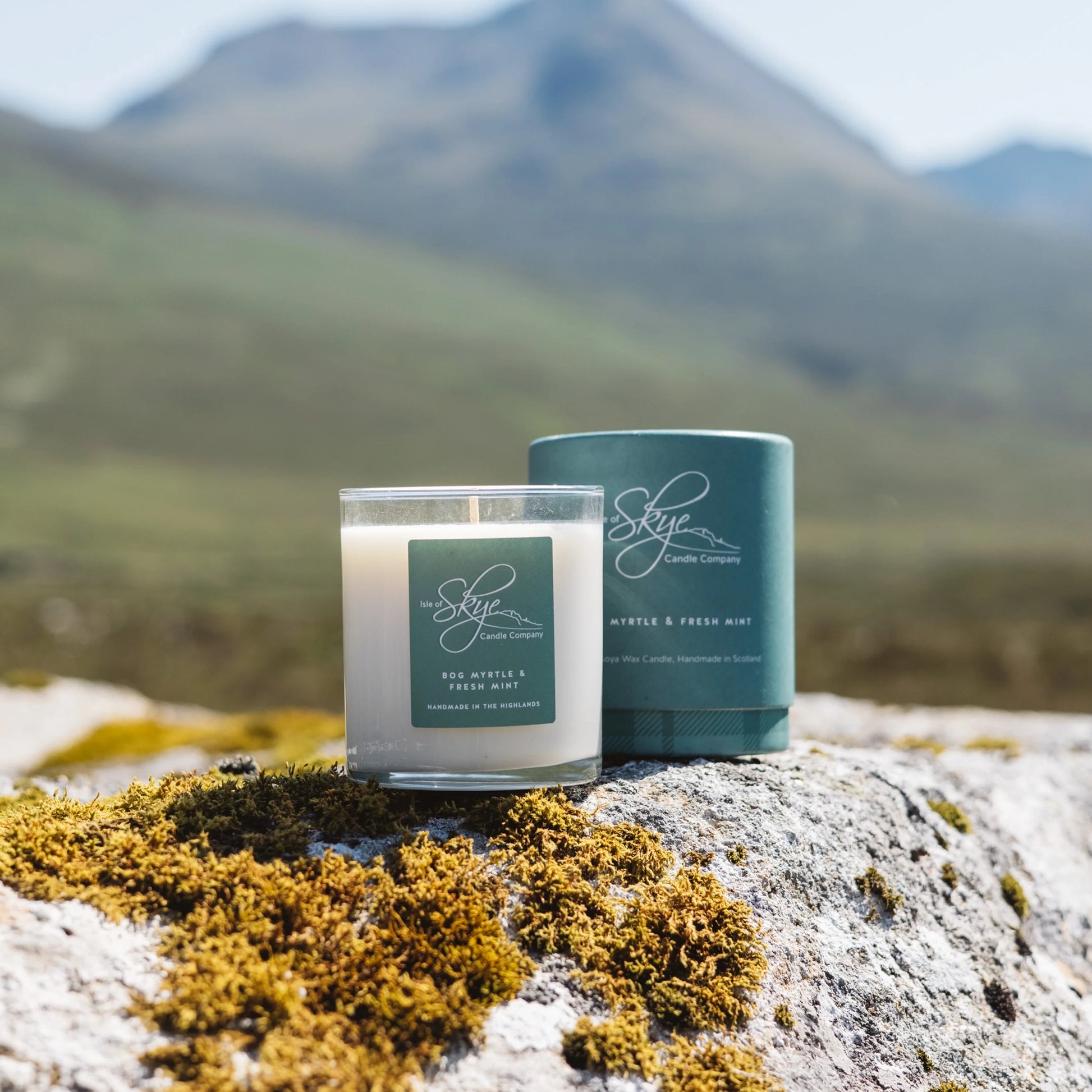 Bog myrtle and fresh mint scented candle lifestyle