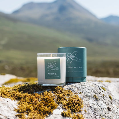 Bog myrtle and fresh mint scented candle lifestyle