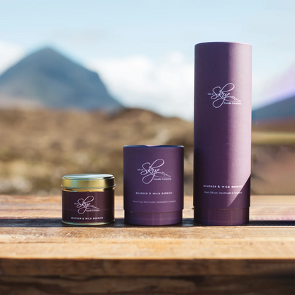 Heather and wild berries scented collection with candles and reed diffuser