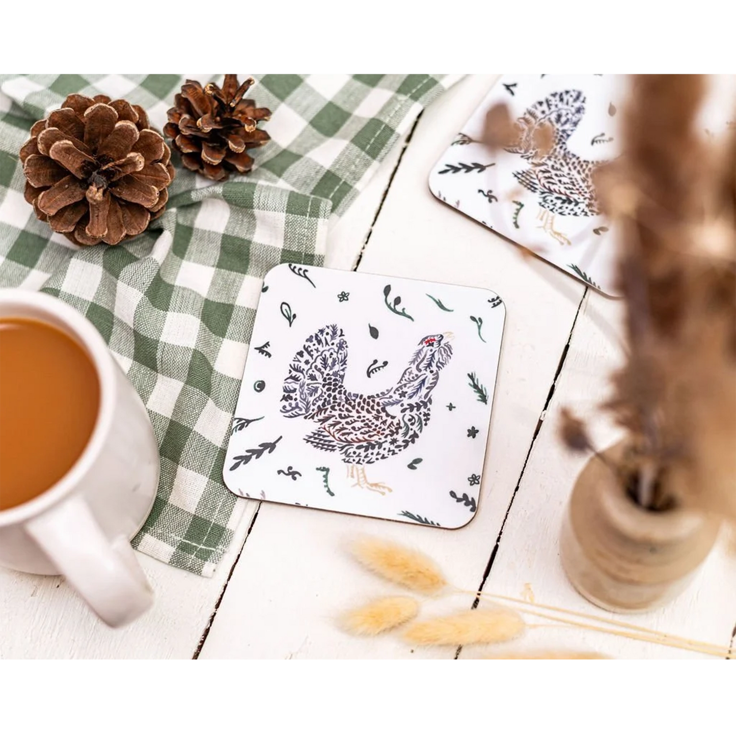 Scottish wildlife capercaillie grouse design melamine square coaster