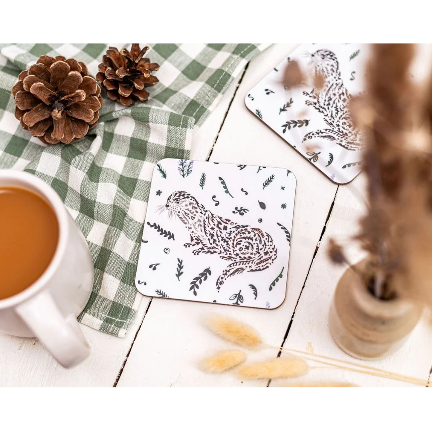 Scottish wildlife otter design melamine square coaster