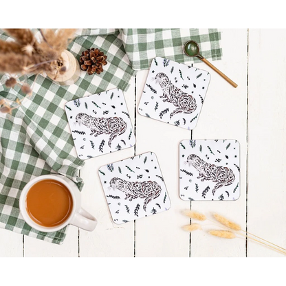 Four Scottish wildlife otter design melamine square coasters