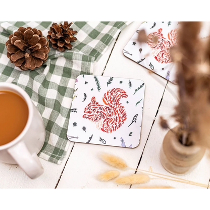 Scottish wildlife red squirrel design melamine square coaster