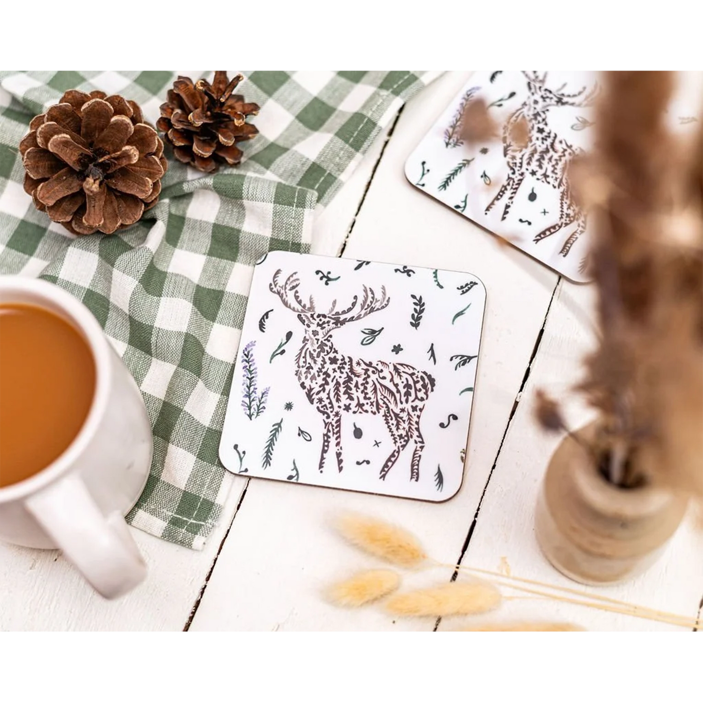 Scottish wildlife stag design melamine square coaster