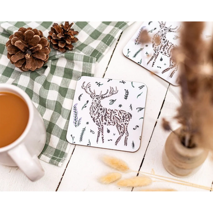 Scottish wildlife stag design melamine square coaster