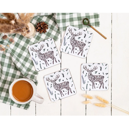 Four Scottish wildlife stag design melamine square coasters