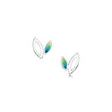 Silver studs in two size leaf shapes and green and blue enamel leaves