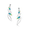 Silver earrings in varying size leaf shapes in silver and blue/green/yellow enamel on drop post fittings