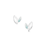 Silver studs in two size leaf shapes and frosty blue enamel leaves