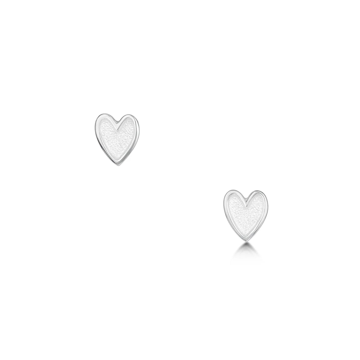 Silver heart shaped stud earrings with crystal enamel 