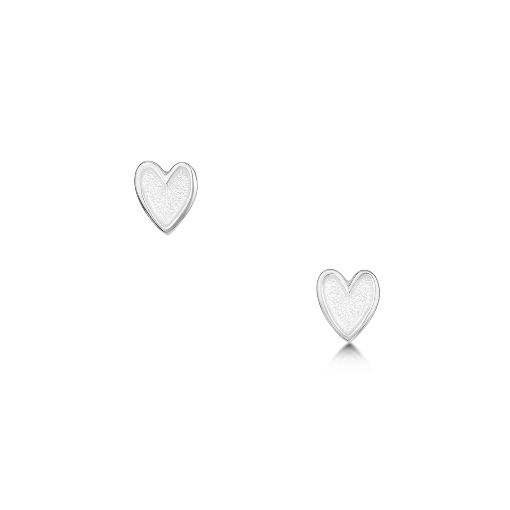 Silver heart shaped stud earrings with crystal enamel 