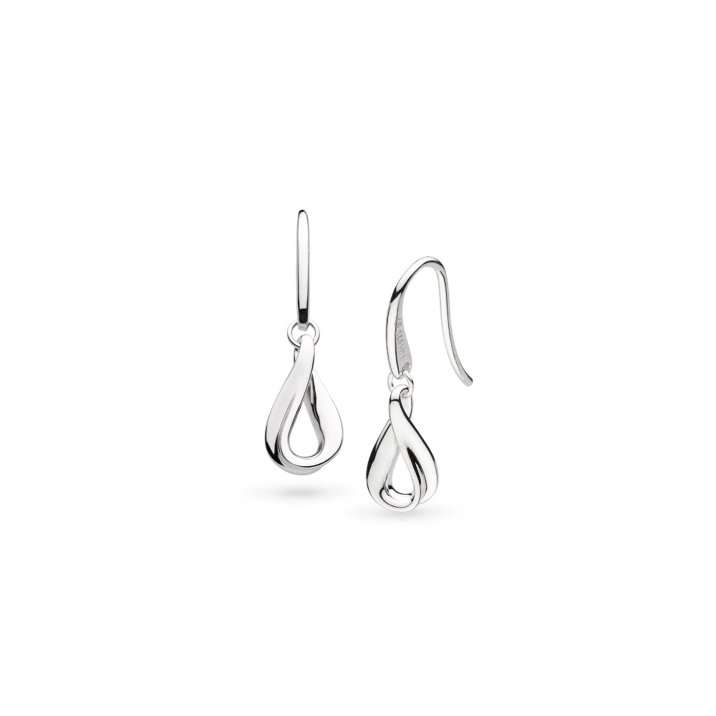 Pair of silver ribbon twist loop drop earrings