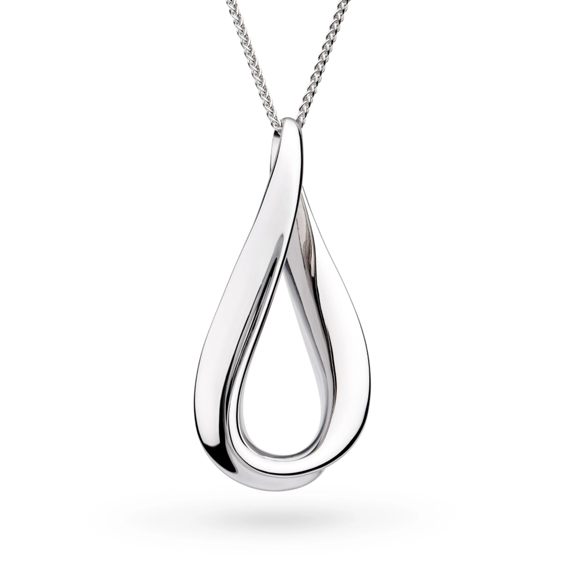 A large silver twist pendant in a soft ribbon-like shape