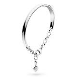 A bangle style bracelet with ribbon contours and adjustable chain in silver