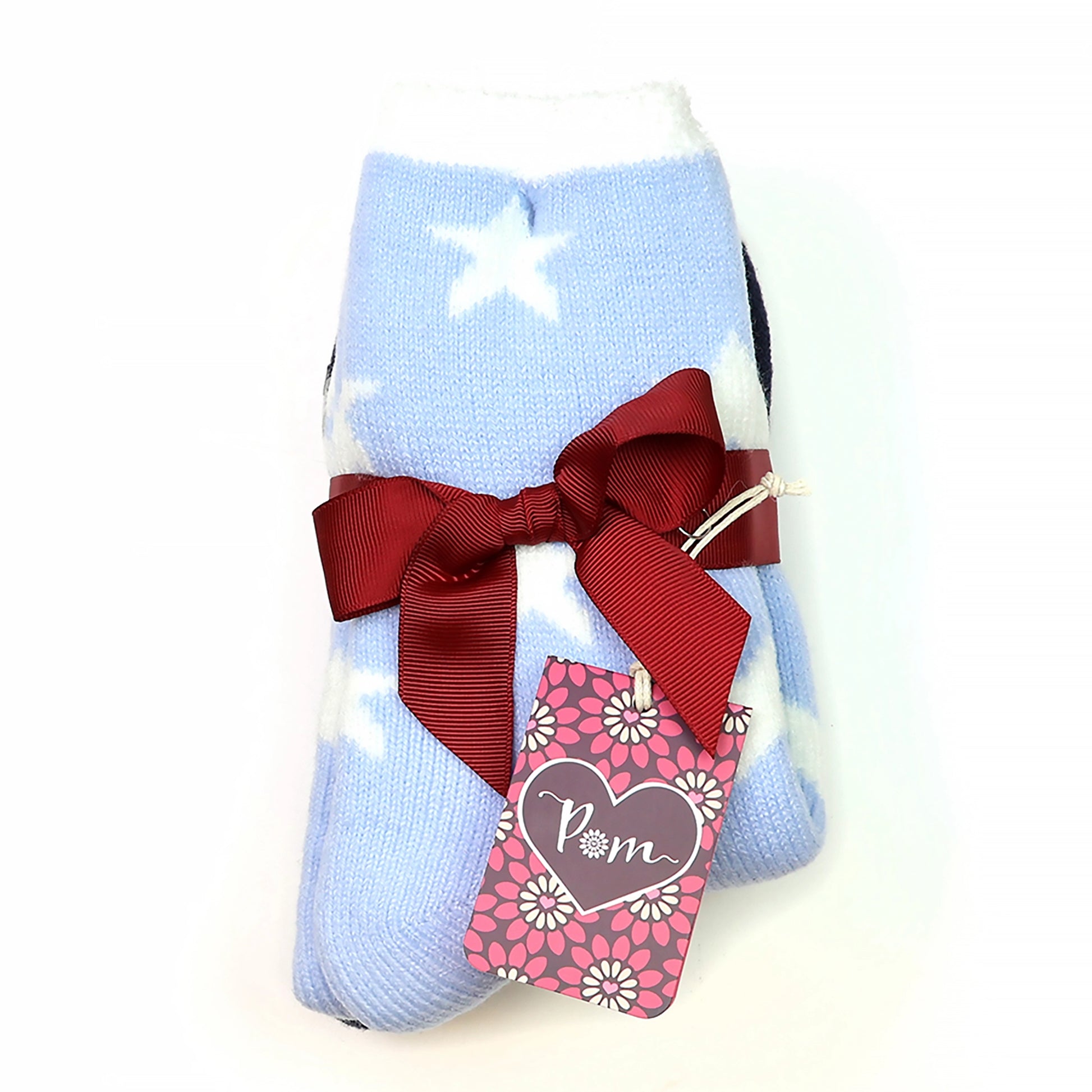 Ribbon tied socks in light blue with white stars