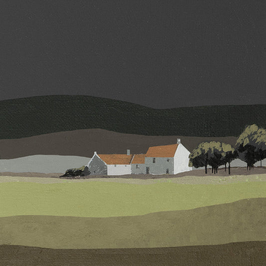 Detail of a modern landscape painting in muted colours