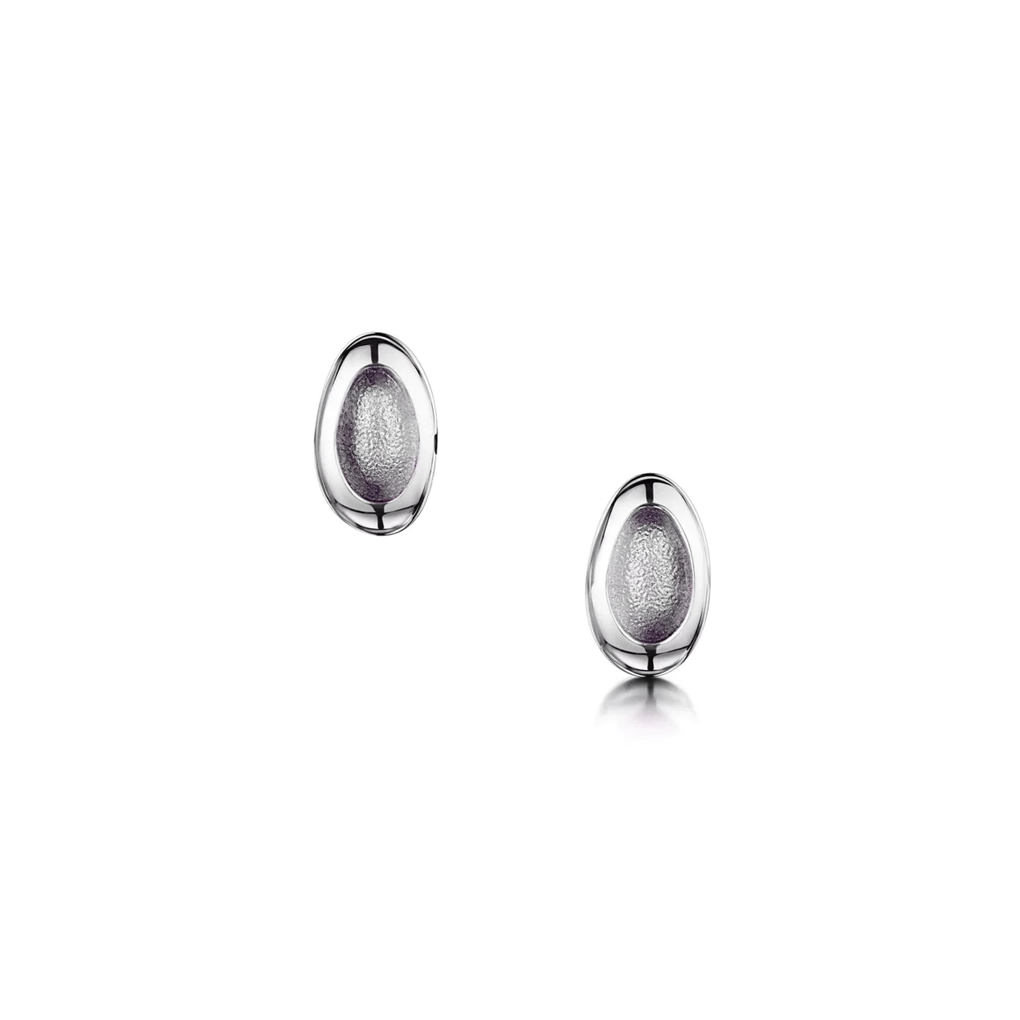 Simple silver studs in organic pebble shape with pearl grey enamel