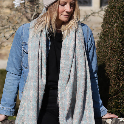 Sienna Weave Scarf | Duck Egg & Salmon
