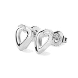 Silver stud earrings featuring a contemporary heart shape design