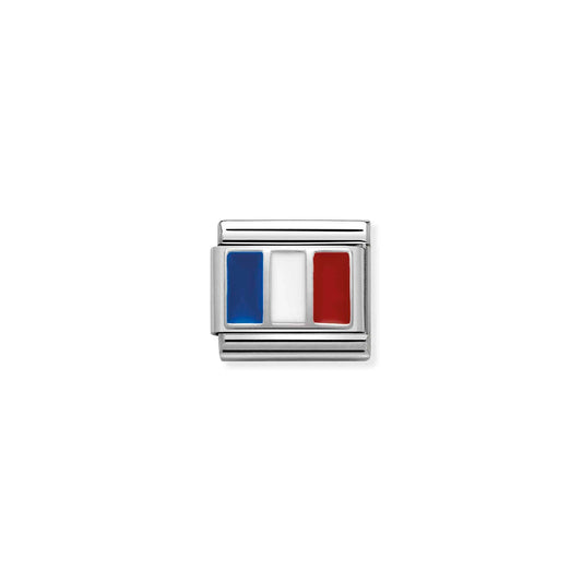 Nomination charm link featuring the French flag with blue, red and white enamel