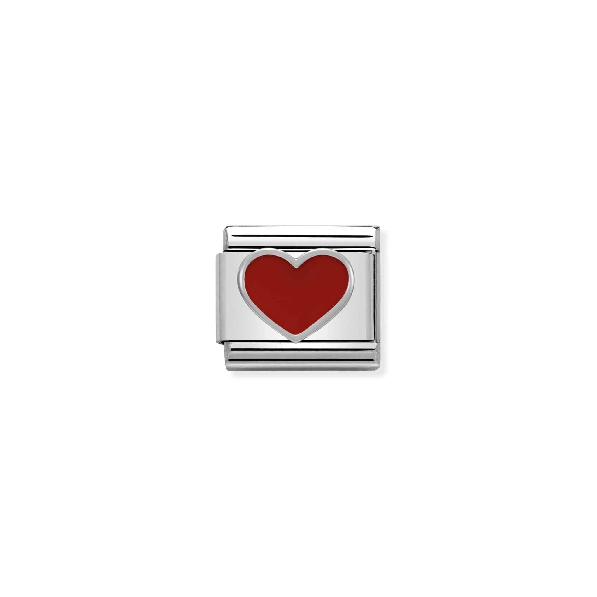 Nomination charm link featuring a red enamel heart with silver outline