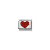 Nomination charm link featuring a red enamel heart with silver outline