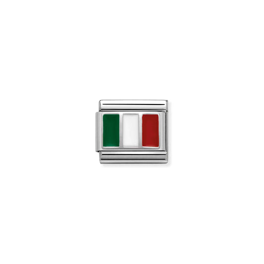 Nomination charm link featuring the Italy flag in red green and white enamel