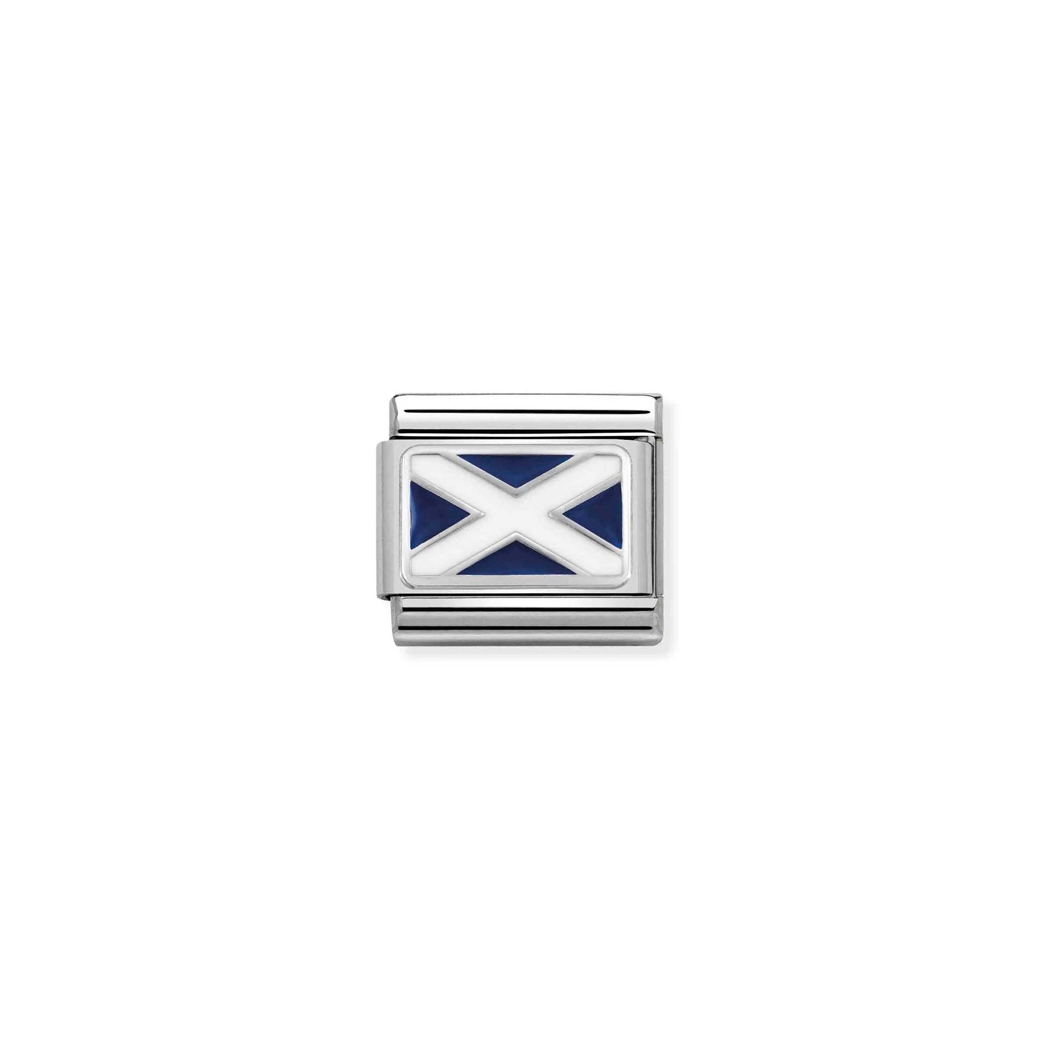 Nomination charm link featuring the Scottish flag with blue and white enamel and silver outline