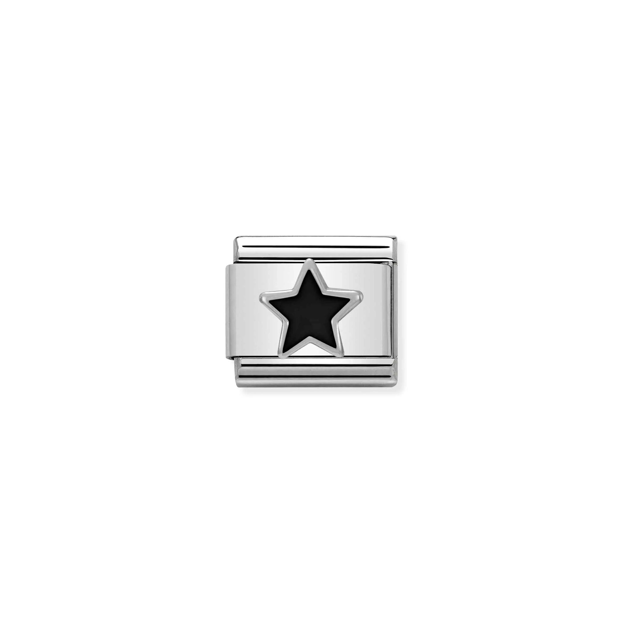 Nomination charm link featuring a black enamel star with silver surround