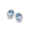 A pair of silver earrings featuring an oval faceted blue cubic zirconia in the centre