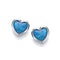 A pair of simple heart shaped silver stud earrings with blue faux opals