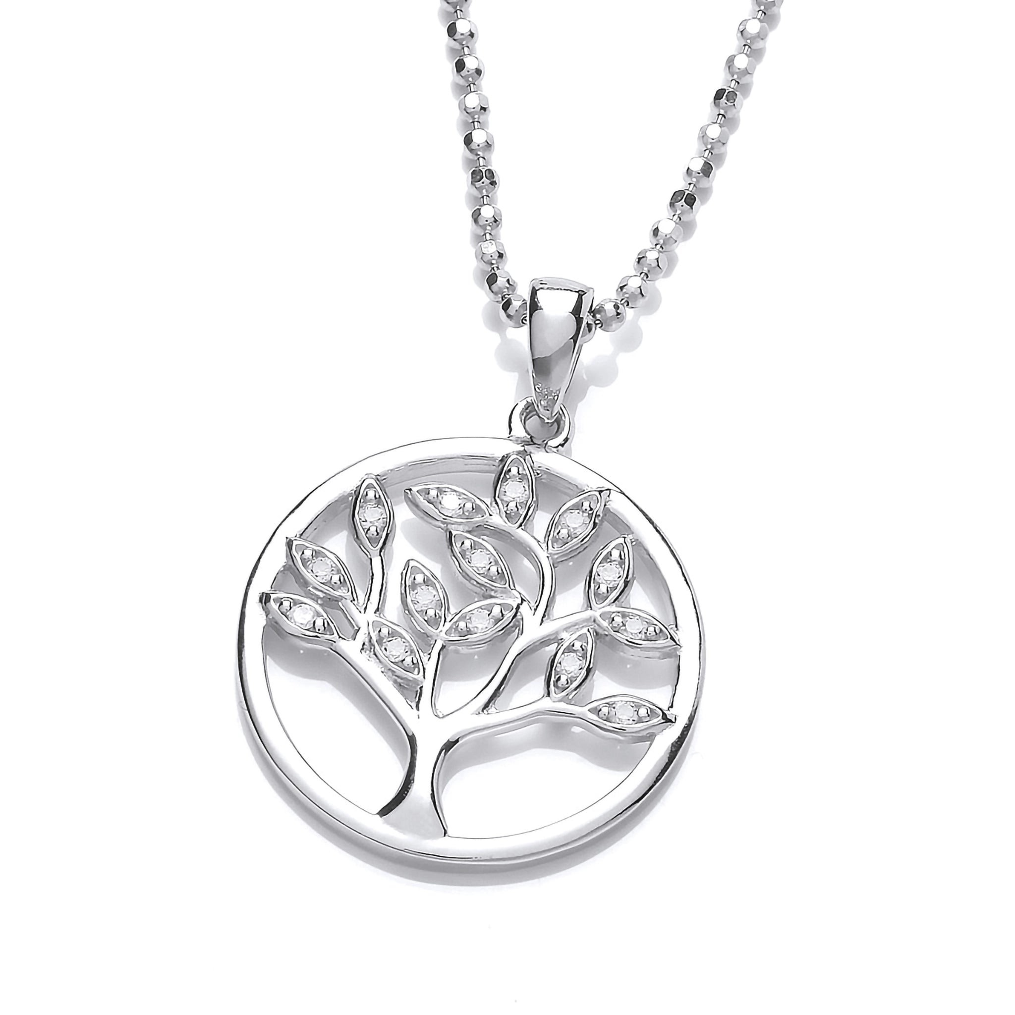 A round tree of life pendant with CZ stones for leaves