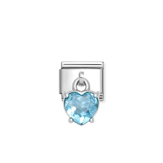 A Nomination Italy silver drop charm with light blue cubic zirconia heart charm