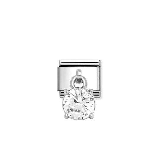 A Nomination Italy charm with a round white cubic zirconia stone drop