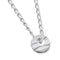 A silver small round pendant on a chain featuring a flying sea bird in front of a cutout sun over water