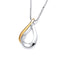 A silver swirling teardrop pendant with gold detail